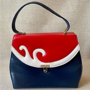 Vintage red, white, and navy purse.